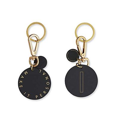 Design Letters 90201200I - Portachiavi Personale con Etichetta per Borsa, Lettera I, Colore: Nero
