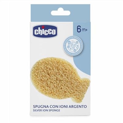 Chicco Children's Sponge with Silver Ions, Soft and Delicate Sponge for Sensitive Skin, with Bacteriostatic Action to Prevent Bacteria and Bad Odors, 6 Months +, Yellow