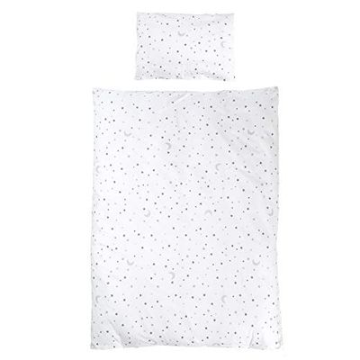 roba Barnsängkläder 100 x 135 cm Stjärncharm grå - Sängkläderset för flickor & pojkar - Täcke & Kuddöverdrag av bomull för spädbarn & barn - Stjärnmotiv - Vit