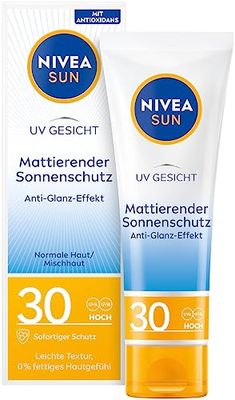 NIVEA Sun, protezione solare opaca per il viso, protezione solare UPF 30 (50 ml), protezione solare non grassa per il viso, latte solare istantaneamente efficace con texture leggera