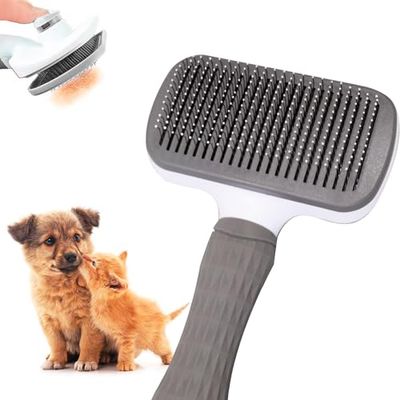 Edipets, Kattenborstel voor honden en katten, voor lang haar, haarverwijderaar, stalen en siliconen plectrums, verwijderen van dode haren, ergonomisch, huisdieraccessoires (grijs)