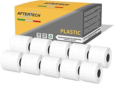 Aftertech 10 x 99014P 54 x 101 mm Compatible Adhesive Waterproof Plastic Labels Rolls (220 Labels/Roll = 2200 Total) for Dymo LabelWriter Printer Labeling Machines 10x99014PLA