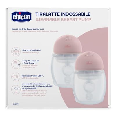 Chicco Draagbare elektrische borstkolf, draagbaar, dubbele, all-in-one melkpomp, compact en discreet, 3 modi en 10 niveaus