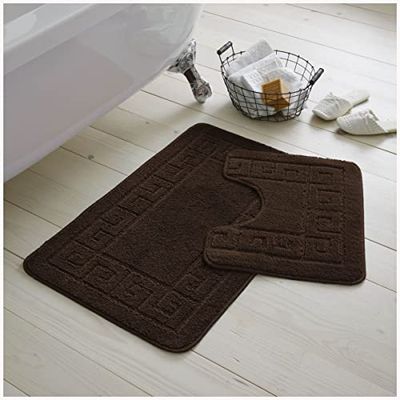 GC GAVENO CAVAILIA 2 Piece Washable Bathroom Mat, Extra Absorbent Anti Slip Bath Mats, Super Soft Toilet Rugs Set, Choco, (50x80, 50x40 cm), Refular