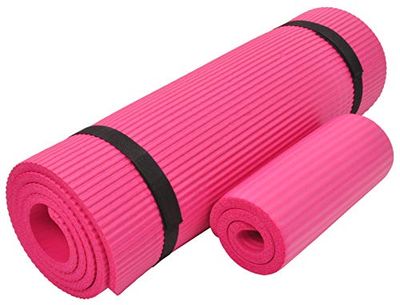 HulkFit Everyday Essentials 1/2 inch extra dikke hoge dichtheid anti-scheuroefening yogamat met kniebeschermer en draagriem, roze
