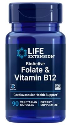 Life Extension, BioActive Folate & Vitamin B12-90 gélules végétales - Soutien Métabolique et Cardiovasculaire