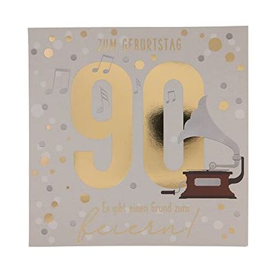 Depesche 11515-056 cijferkaart voor 90e verjaardag met muziek, verfijnde vouwkaart met originele tekst aan de binnenkant, incl. envelop, formaat 15,5 x 15,5 cm