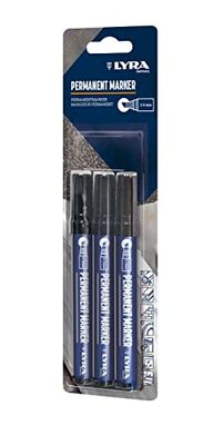Lyra Marcador permanente 4018006 (resistente al agua, para madera, metal, piedra, etc.), 3 unidades, color negro