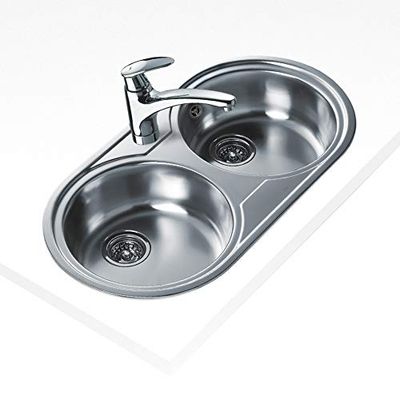 FREGADERO DR-80 2C 1Ø Fregadero inox 2 cubetas redondas, 140mm, Øgrifo, Mueble 80