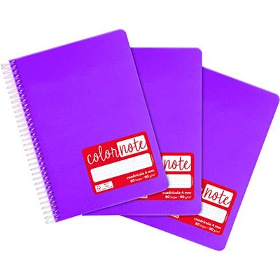 Grafoplás 98533335. Zestaw 3 notebooków ze spiralą A5, Siatka 4 mm, 80 arkuszy, 90 g, Fioletowy, Polipropylenowa pokrywka, seria ColorNote
