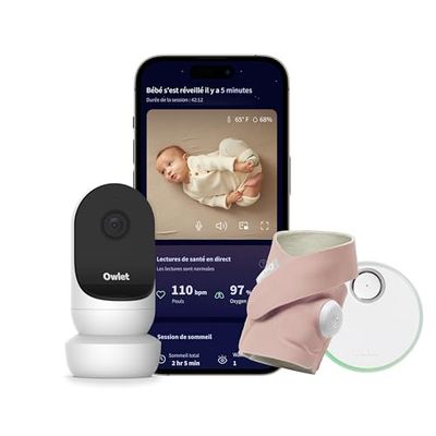 Owlet Dream Duo 2 Système de Surveillance Intelligent pour bébé : Dream Sock® & Owlet Cam 2- Suivi du pouls et de l'oxygène et vidéo HD - Dusty Rose
