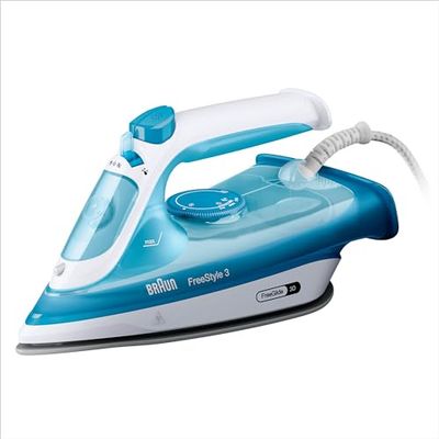 Braun FreeStyle 3 FI3144BL, Plancha de Vapor con Tecnología FreeGlide 3D, Suela SuperCeramic, Ultimate FastClean, Apagado Automático, Depósito 270 ml, 2700W, Azul