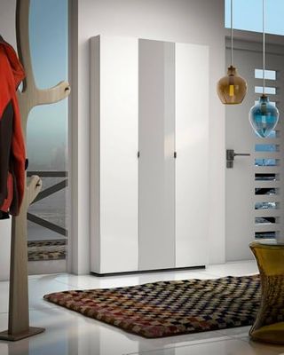 Dmora - Armadio multiuso grande Rustenburg, Mobile multifunzionale, Mobiletto scarpiera, Guardaroba porta scarpe, Made in Italy, 11x19h200 cm, Bianco lucido