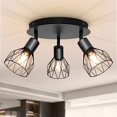 Dehobo Faretti da Soffitto Orientabili, Lampada da Parete Led Moderno Industriale E14 in Metallo Nero, Luci da Soffitto per 3 Lampadine E14 non Incluse, Faretto E14 per Soggiorno Corridoio, Max 40W