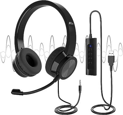 Venker U17D - Cuffie stereo USB con microfono, lunghezza 3 m, per PC, laptop USB, 3,5 mm, multi-uso, per call center, chat