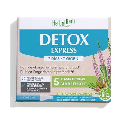 HERBALGEM - Detox Express 7 Días - Purifica profundamente el organismo - Complemento Alimenticio de Yemoterapia - Fórmula Altamente Concentrada - Acción Global - 5 brotes Frescos - Orgánico - 7x10ml