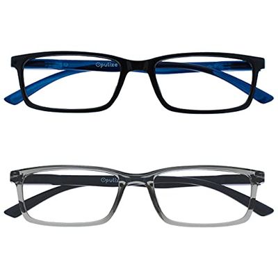 Opulize See Gafas de Lectura con Bloqueo de Luz Azul Pack de 2 Montura Estrecha Negro Gris Resistente a Arañazos Bisagras de Muelle Ordenador Gaming Antirreflejante Hombre Mujer BB9-17 +3.00