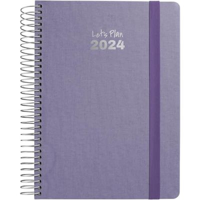 Grafoplás | Agenda Espiral 2024 | Azul Lavanda | 15x21cm | Español | Día Página | Tapa Dura Forrada Tela | Cierre Goma | Serie Fancy | Enero a Diciembre 24 | Perfecta para Gestionar tu Tiempo