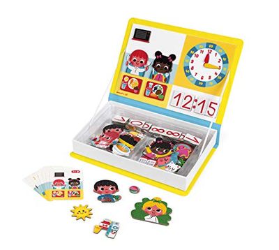 Janod - Magneti'Book for Learning to Tell the Time - Magnetic Educational Game, 75 Pieces - Fine Motor Skills and Imagination Learning - From 3 Years, J02724