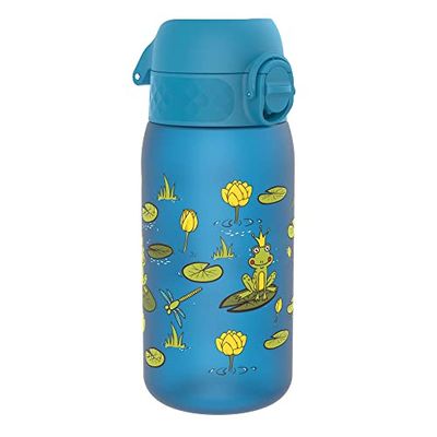 ION8 Vattenflaska För Barn, 350 ml/12 oz, Läcksäker, Lätt att Öppna, Säkert Lås, Diskmaskinssäker, BPA-fri, Bärhandtag, Enkel att Rengöra, Luktfri, Koldioxidneutral, Tryckt, Groda Damm