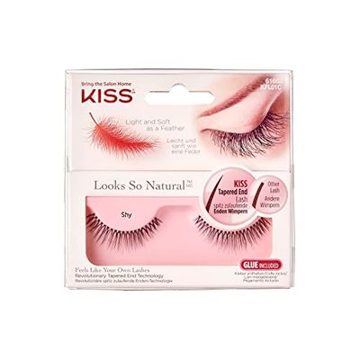 KISS Shy False Eyelashes, Natural-Looking, Tapered Ends, Reusable, Cruelty-Free, Black, 2 Count (Pack of 1)