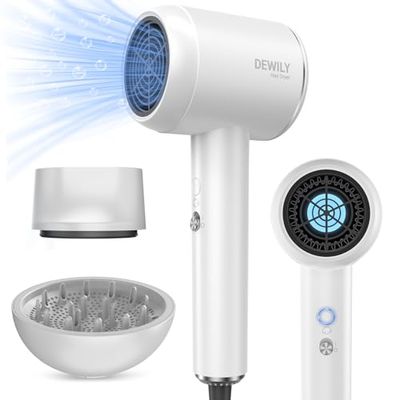 Phon Capelli Professionale Phon con Diffusore - DEWILY Asciugacapelli ionico, Leggero e Potente, 4 livelli di riscaldamento e 2 di ventola, Fono Capelli da Viaggio hair dryer 1500W/1800W