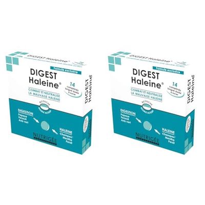NUTRIGÉE - Digest Haleine - Combat & Neutralise La Mauvaise Haleine - Neutralise Les Mauvaises Odeurs Buccales, Facilite La Digestion - 1 à 3 Prises/Jour - Lot de 2 x 14 Comprimés - Fabriqué en France