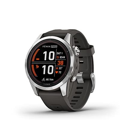 Garmin fēnix ​​7S Pro Solar, Reloj GPS Multideporte con Carga Solar, Pantalla táctil, Linterna LED, frecuencia cardíaca, mapas, música y 14 días de batería, Plateado