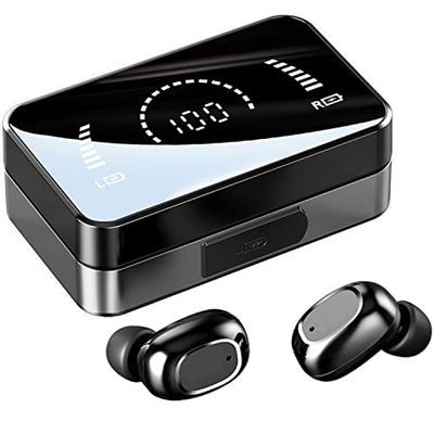 Jmamba 30 stuks draadloze oordopjes Bluetooth hoofdtelefoon Touch Control met draadloos opladen powerbank case, zwart