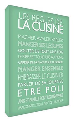 Feel Good Art Toile sur Cadre Art Mural de Style Moderne/Typographique Règles de Cuisine Vert Pâle 30 x 20 x 4 cm Petit