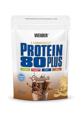 Weider Protein 80 Plus protéine en poudre, Chocolat, faible teneur en glucides, mélange de lactosérum de caséine multi-composants pour shakes protéinés, 500 g