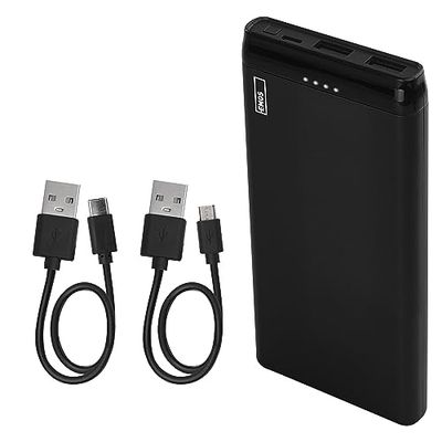 EMOS - ALPHA 10S Powerbank 10,000 mAh - External Battery with Passthrough - 2 USB-A Outputs, 1 Micro USB Input - Includes 2 USB Data Cables - Auto ON/OFF - for iPhone, iPad, Smartphone, Tablet - Black