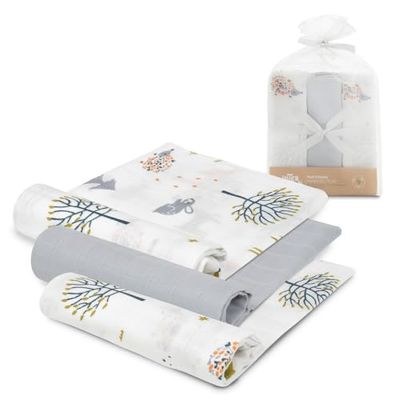 INTERBABY · Lot 3 Gazes en Bambou FOX gris pour Nouveau-né et bébé · 55x70 cm · Bambou & Coton