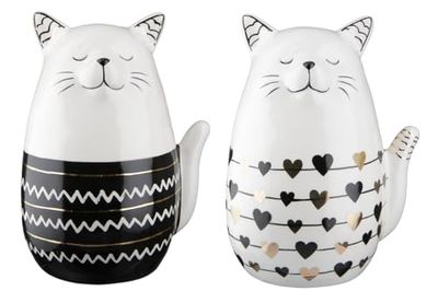 Pack of 2 Figure, Cat, striped, zig-zag, Ceramics, white, PU 2, 2 assorted, L. 11 cm, W. 13 cm, H. 19 cm
