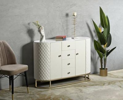 Dmora - Buffet Pajeu, Buffet du Salon, Commode de Salon, Garde-Manger de Cuisine, 120x40 h85 cm, Blanc et Or