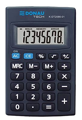 Donau Tech K-DT2086-01 - Calculadora de Bolsillo (8 dígitos, 85 x 56 x 9 mm), Color Negro