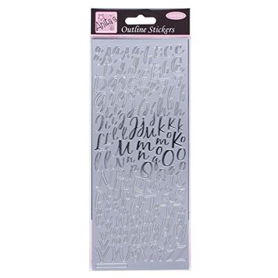 Anitas Outline Stickers, Modern Alphabet, Silver, For Scrapbooking, Card Making, Kids Play, Homework, Art, Craft, Embelish, Decorative, Paper, Card, Glass, Metal, Plastic, Foam