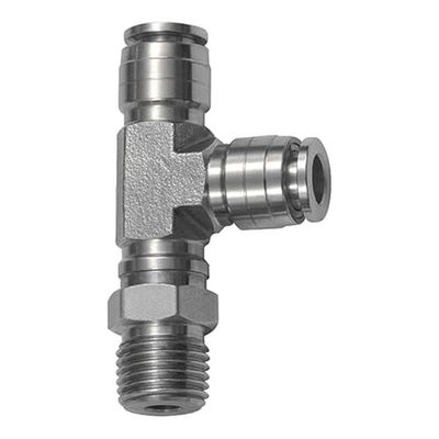 Raccord en T rotatif en forme de L R 1/2 A pour tuyau extérieur Ø 10 mm Pression de travail max. 20 bar Acier inoxydable 1.4404