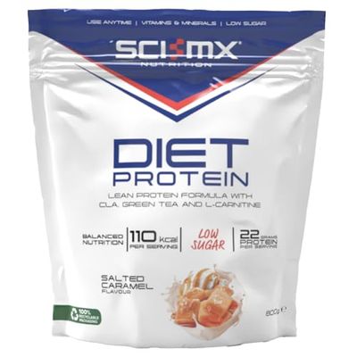 SCI-MX Diet Whey Protein Powder + Vitamins & Green Tea, CLA & L-Carnitine - Salted Caramel • Low Sugar • 22g Protein + 110 Calories per Serving • 800g
