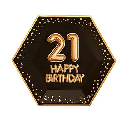 Neviti Glitz & Glamour-Plate-Large-Black & Gold-Age 21 Piatti di Carta, 773109