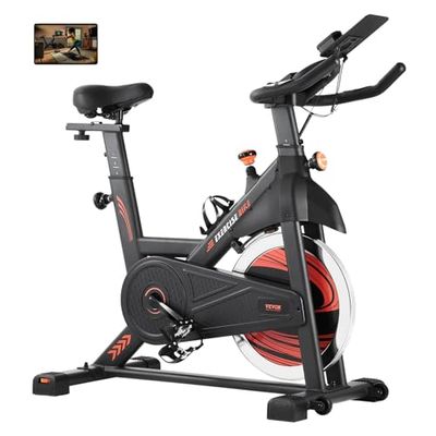VEVOR Stationaire hometrainer met verstelbare magneetweerstand, zitkussen, lcd-monitor en zwaar vliegwiel, hometrainer voor cardio thuis, hometrainer met stille riemaandrijving