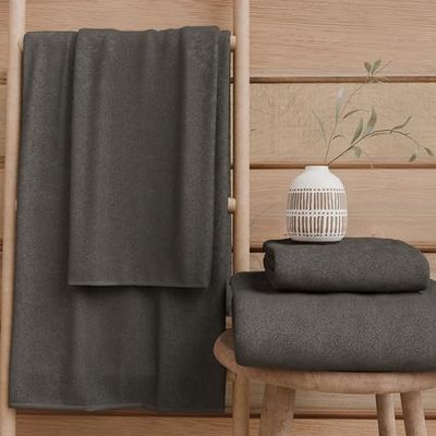 PETTI Artigiani Italiani - 100% Cotton Terry Bath Towels, 1+1 Towel Set, 2 Pieces 1 Face Towel and 1 Hand Towel, Dark Grey Towels