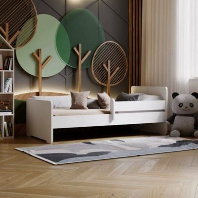 Dmora - Lit d'enfant Raciborz, Couchette pour Chambre d'enfant, Ensemble de Chambre, Support de Matelas, 77x144 h56 cm, Blanc