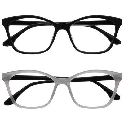 OPULIZE KAT Set di 2 Occhiali da Lettura - Montatura a Occhi di Gatto - Nero, Grigio - Uomo e Donna - Cerniere a Molla - RR59-17 - +1.50