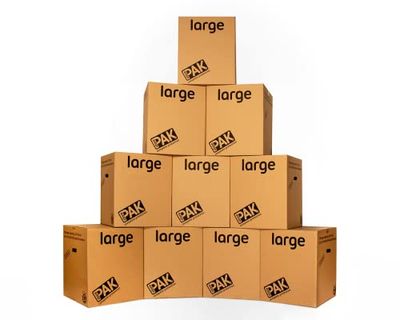StorePAK 10 Scatole resistenti con manici per il trasporto, adatte per stoccaggio, spedizione, imballaggio e trasloco (confezione da 10), 116 litri, 55 x 46 x 46 cm, 100% riciclate e riciclabili,