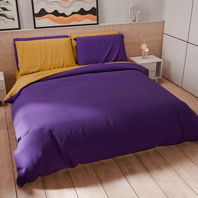 PETTI Artigiani Italiani - Single Duvet Cover Set 160 x 200 cm (1 Pillow Case 50 x 80 cm Included), Soft Microfibre Duvet Cover Set, Purple - Ochre Yellow