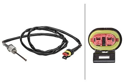 HELLA 6PT 358 181-381 Sensor, exhaust gas temperature - 2-pin connector - Bolted - Cable: 1000mm