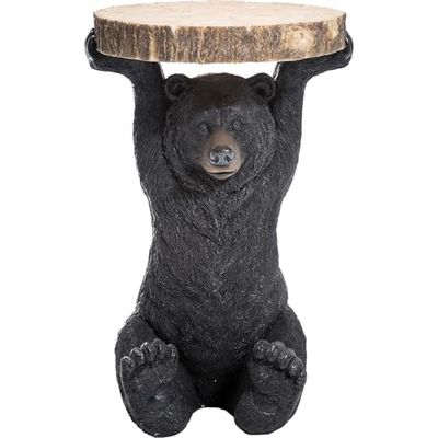 Kare Design mesa auxiliar animal urso, castanho, altura 53 cm, diâmetro 33 cm, prateleira de madeira