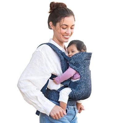 Infantino Flip Advanced 4-i-1-bärare: Ergonomisk, konverterbar, att bära fram och bak, inifrån eller ut, för nyfödda och äldre spädbarn (3,6–14,5 kg), blomtryck, marinblå.