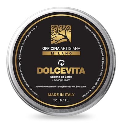 Officina Artigiana Milano Sapone da Barba Dolcevita 150ml – Sapone Artigianale da Rasatura con Burro di Karité, Argan, Jojoba – Made in Italy – Texture Ricca e Protettiva